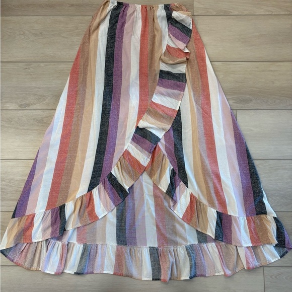 Forever 21 High Low Skirt Large Long Striped Ruffle Boho Cottagecore - Picture 2 of 11